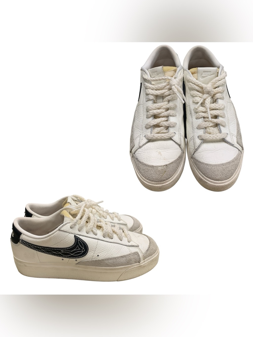 Nike White and Black Low-Top Sneakers with Gray Suede S10